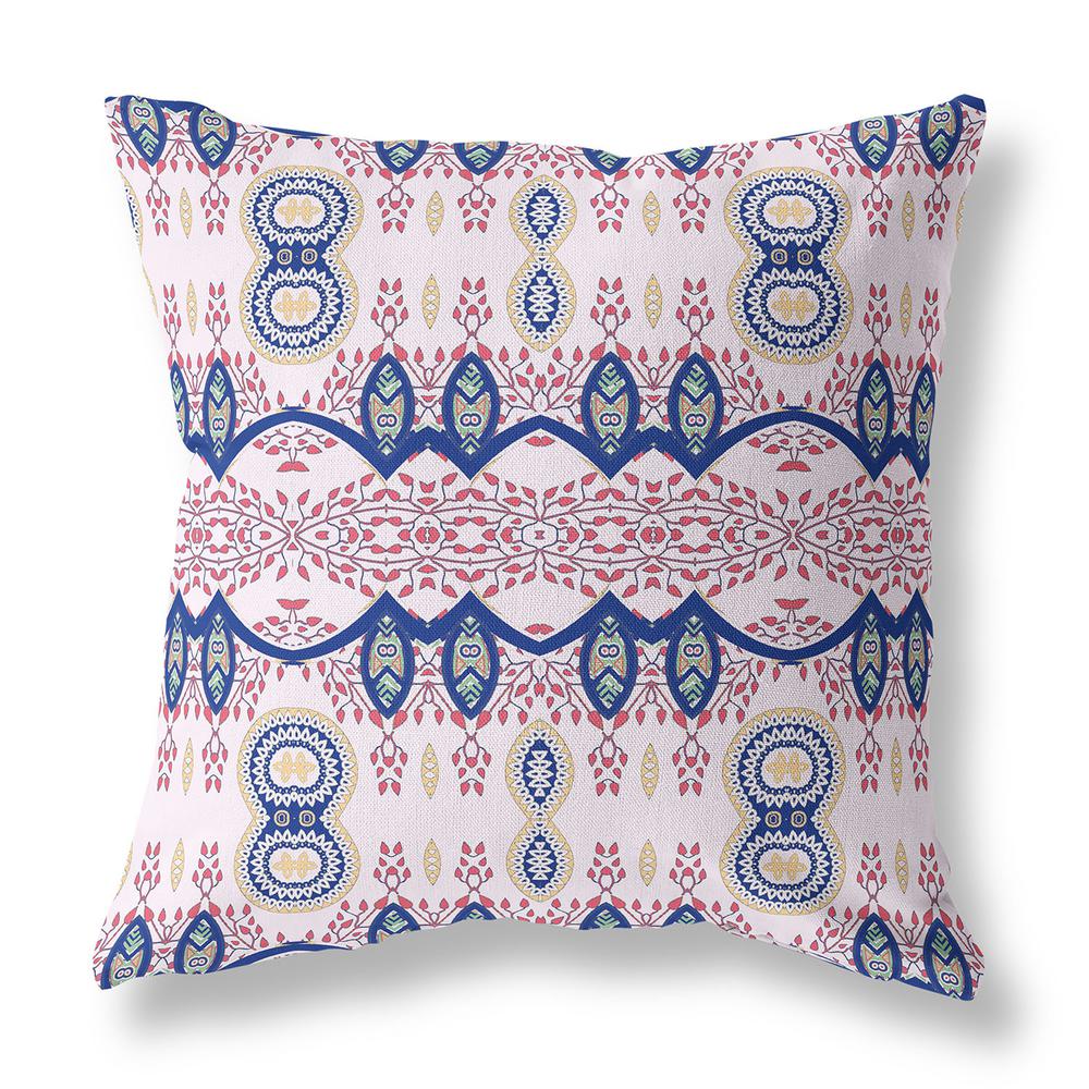 20" X 20" White And Blue Blown Seam Paisley Indoor Outdoor Throw Pillow. Picture 1