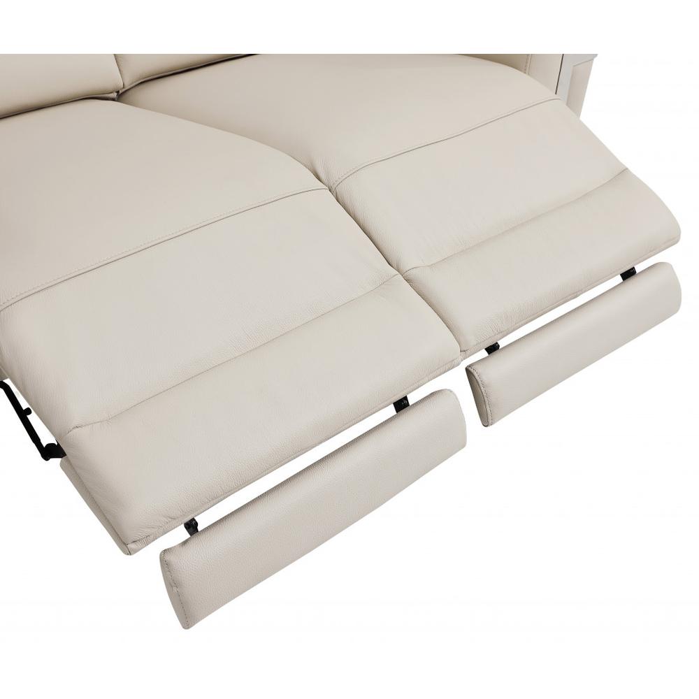 65" Beige And Silver Italian Leather Power Reclining Love Seat. Picture 5