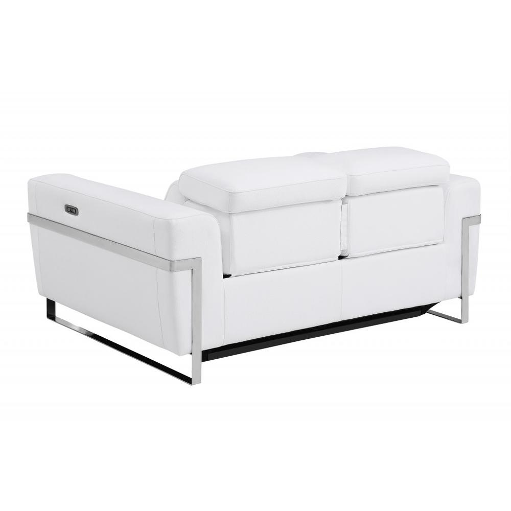 65" White And Silver Italian Leather Power Reclining Love Seat. Picture 4