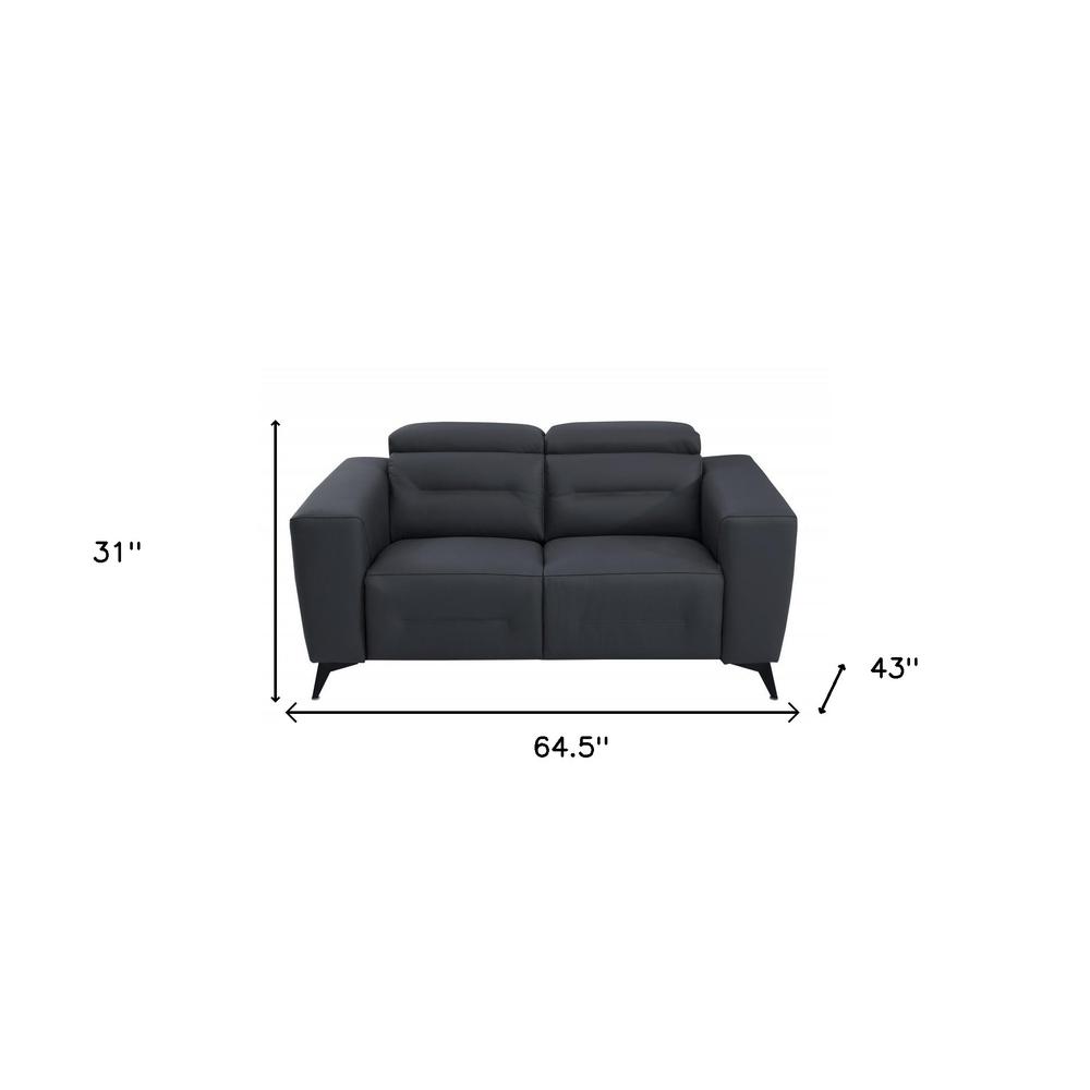 65" Gray And Black Italian Leather Power Reclining Love Seat. Picture 7