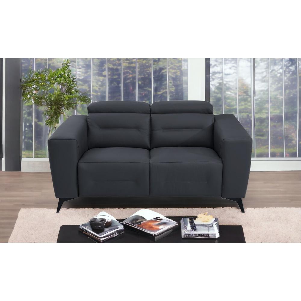 65" Gray And Black Italian Leather Power Reclining Love Seat. Picture 2