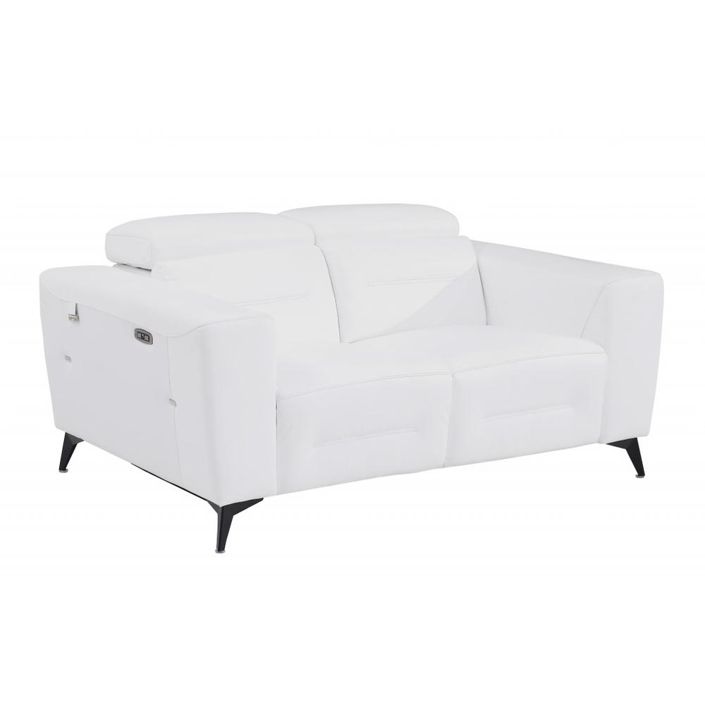 65" White And Black Italian Leather Power Reclining Love Seat. Picture 3