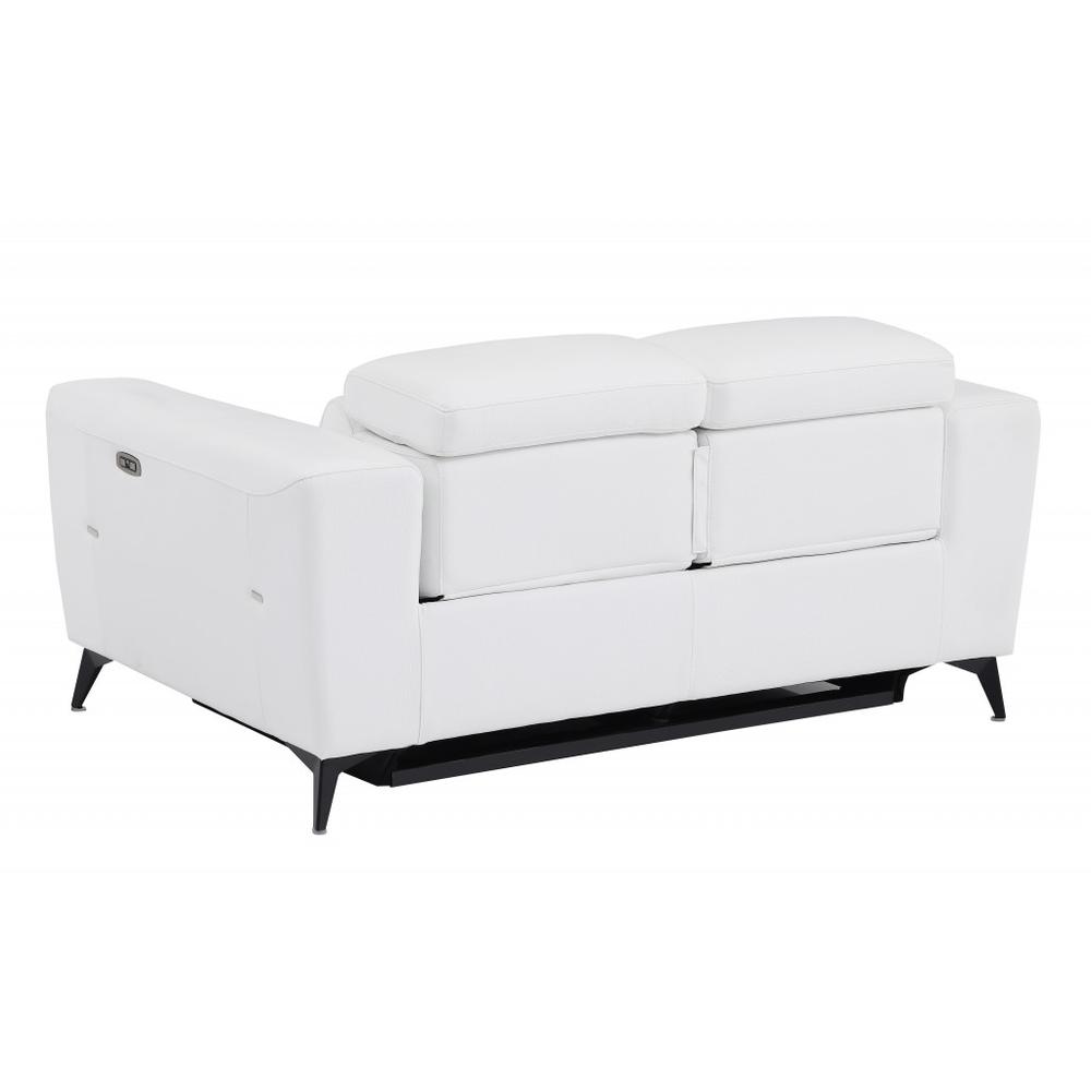 65" White And Black Italian Leather Power Reclining Love Seat. Picture 4