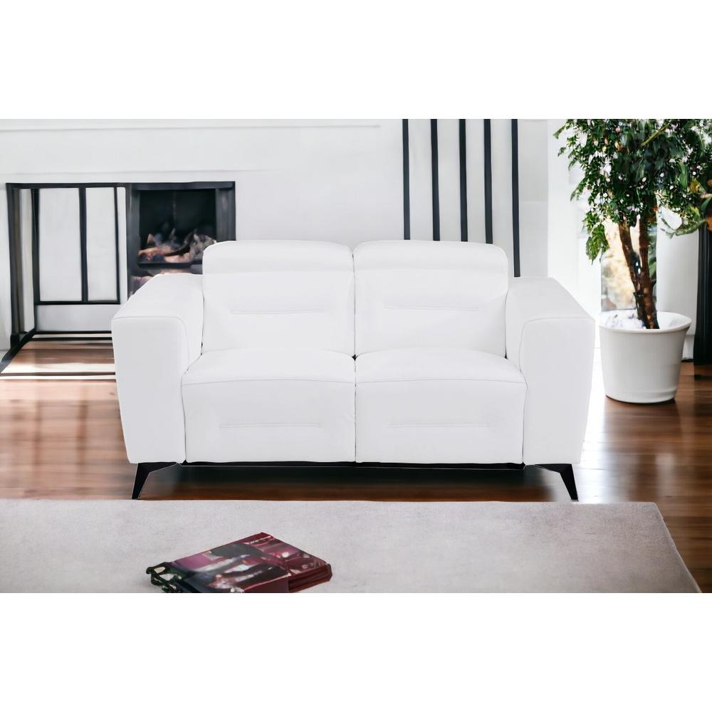 65" White And Black Italian Leather Power Reclining Love Seat. Picture 2