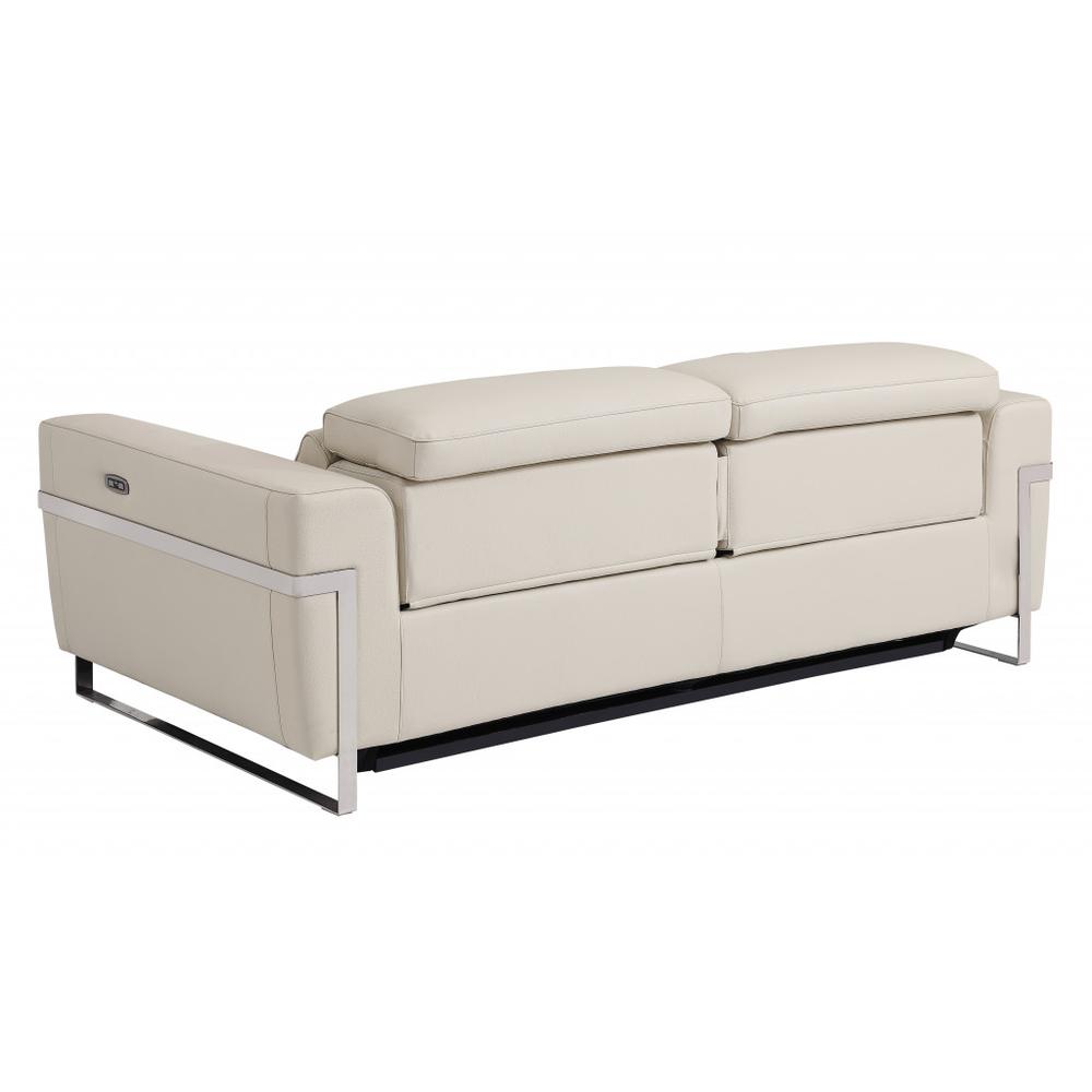 83" Beige And Silver Italian Leather Reclining USB Sofa. Picture 4