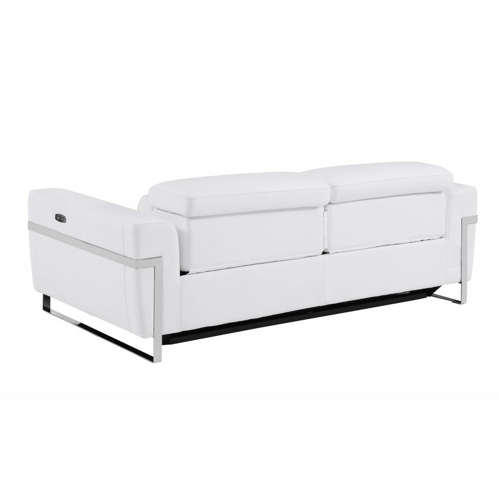 83" White And Silver Italian Leather Reclining USB Sofa. Picture 4
