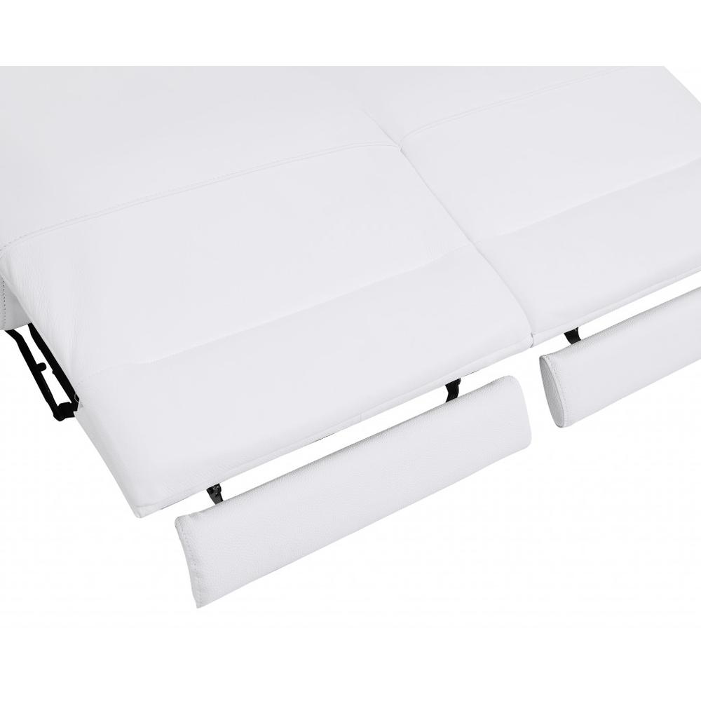 83" White And Silver Italian Leather Reclining USB Sofa. Picture 7