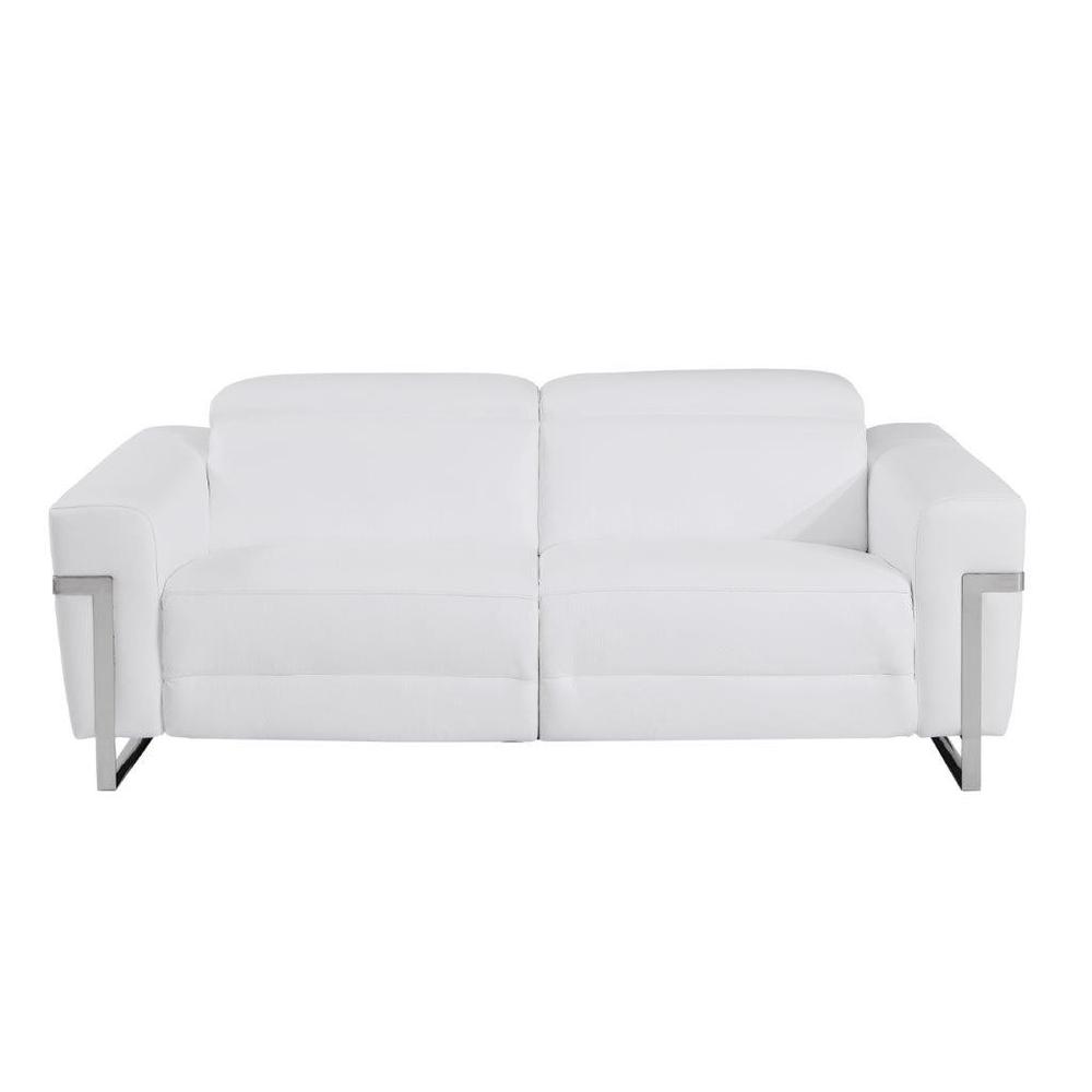 83" White And Silver Italian Leather Reclining USB Sofa. Picture 6