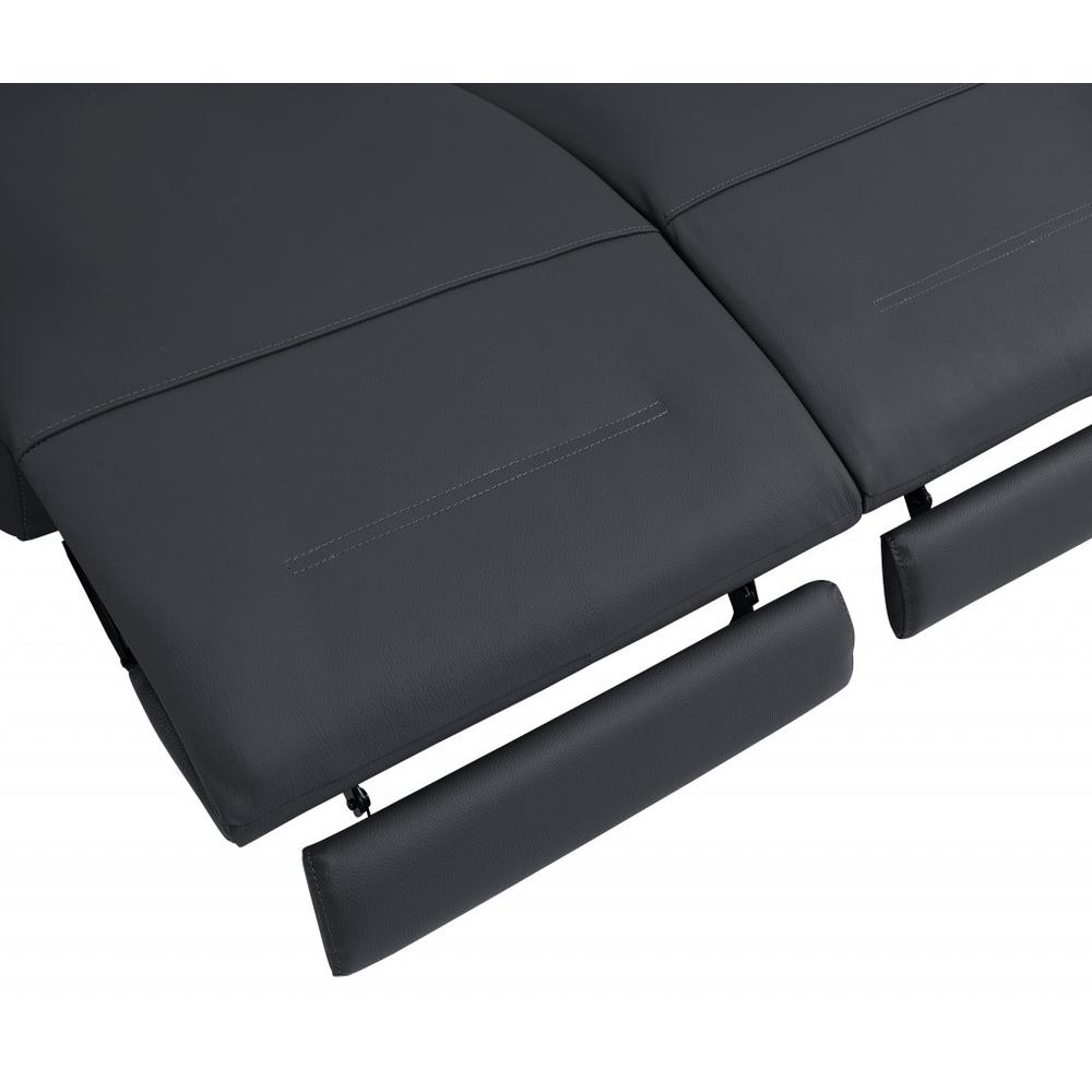 83" Dark Gray And Black Italian Leather Reclining USB Sofa. Picture 5
