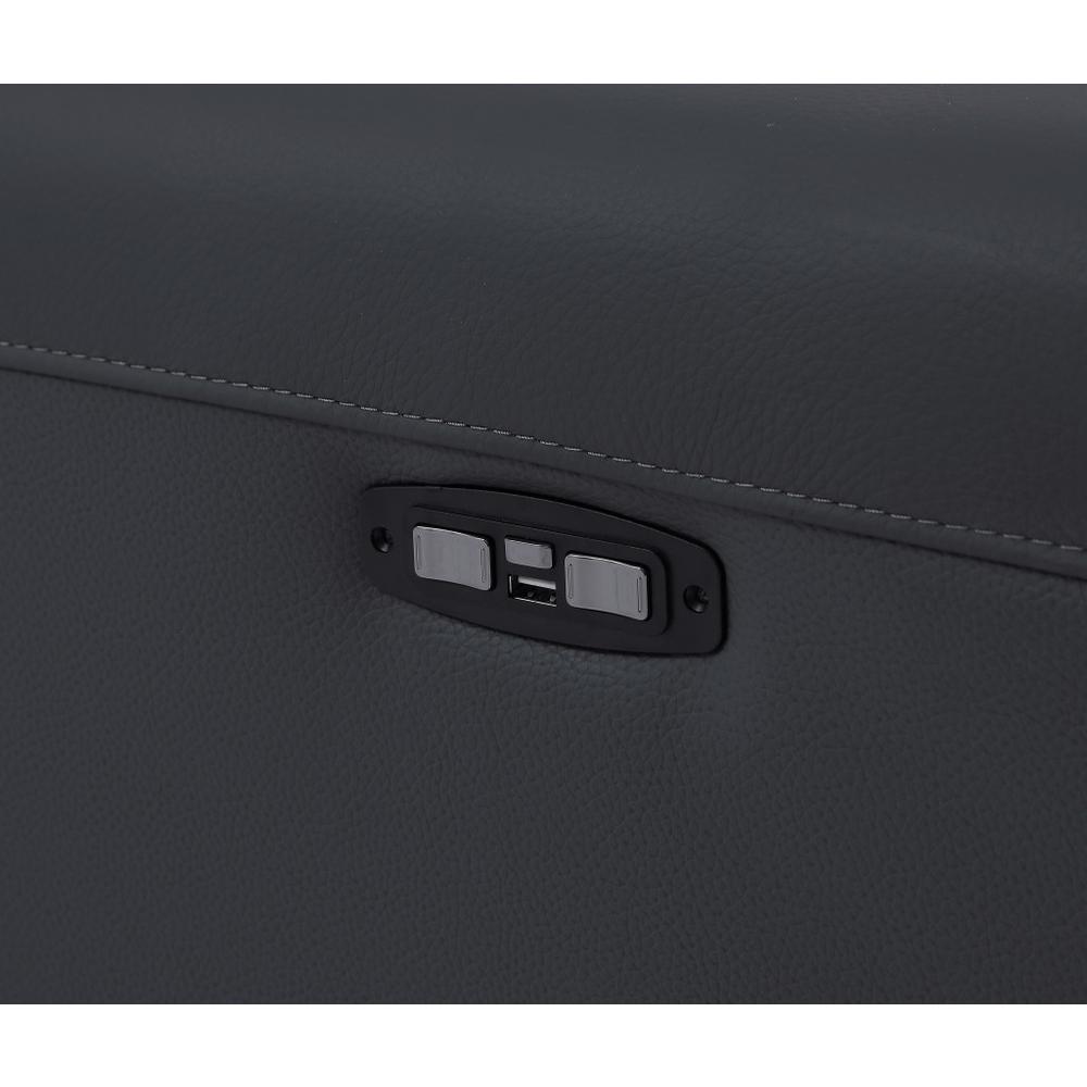 83" Dark Gray And Black Italian Leather Reclining USB Sofa. Picture 6