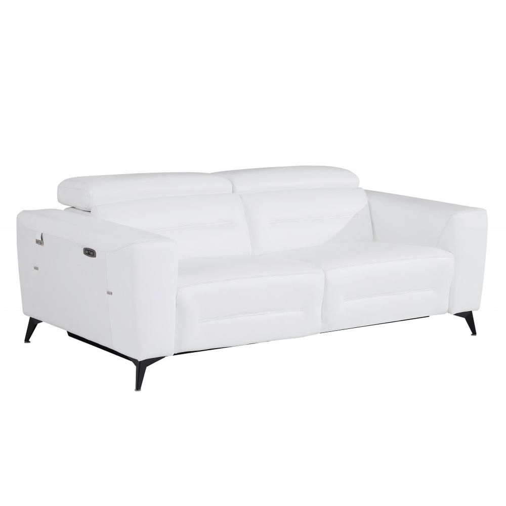 83" White And Black Italian Leather Reclining USB Sofa. Picture 3
