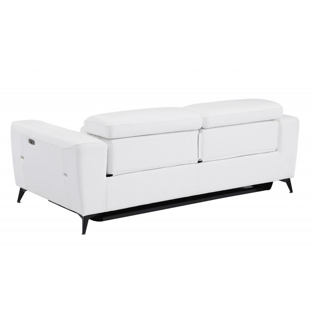 83" White And Black Italian Leather Reclining USB Sofa. Picture 4