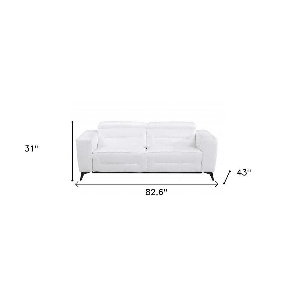 83" White And Black Italian Leather Reclining USB Sofa. Picture 8