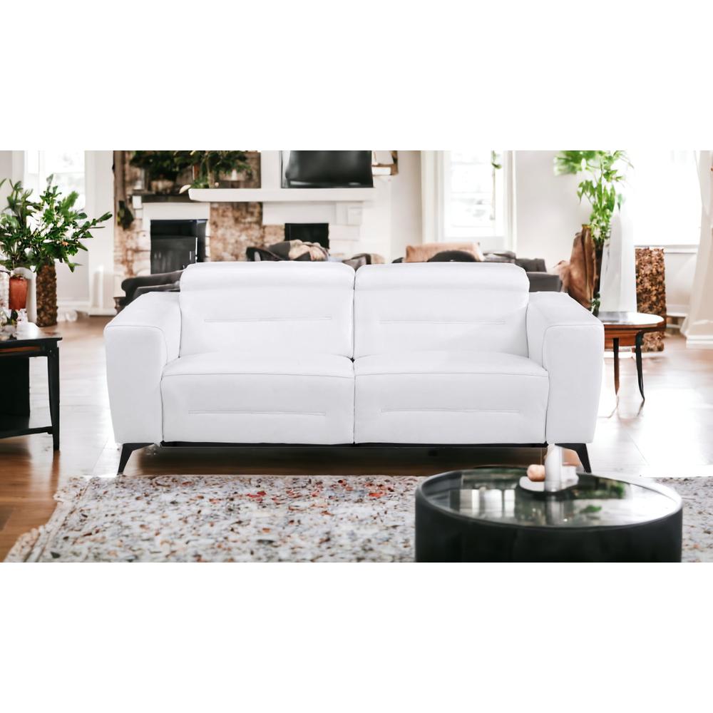 83" White And Black Italian Leather Reclining USB Sofa. Picture 2