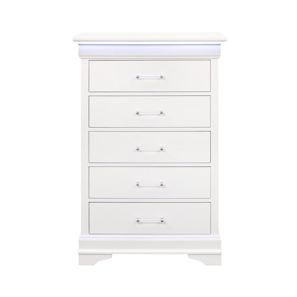16" White Solid Wood Five Drawer Chest with LED Lighting. Picture 2