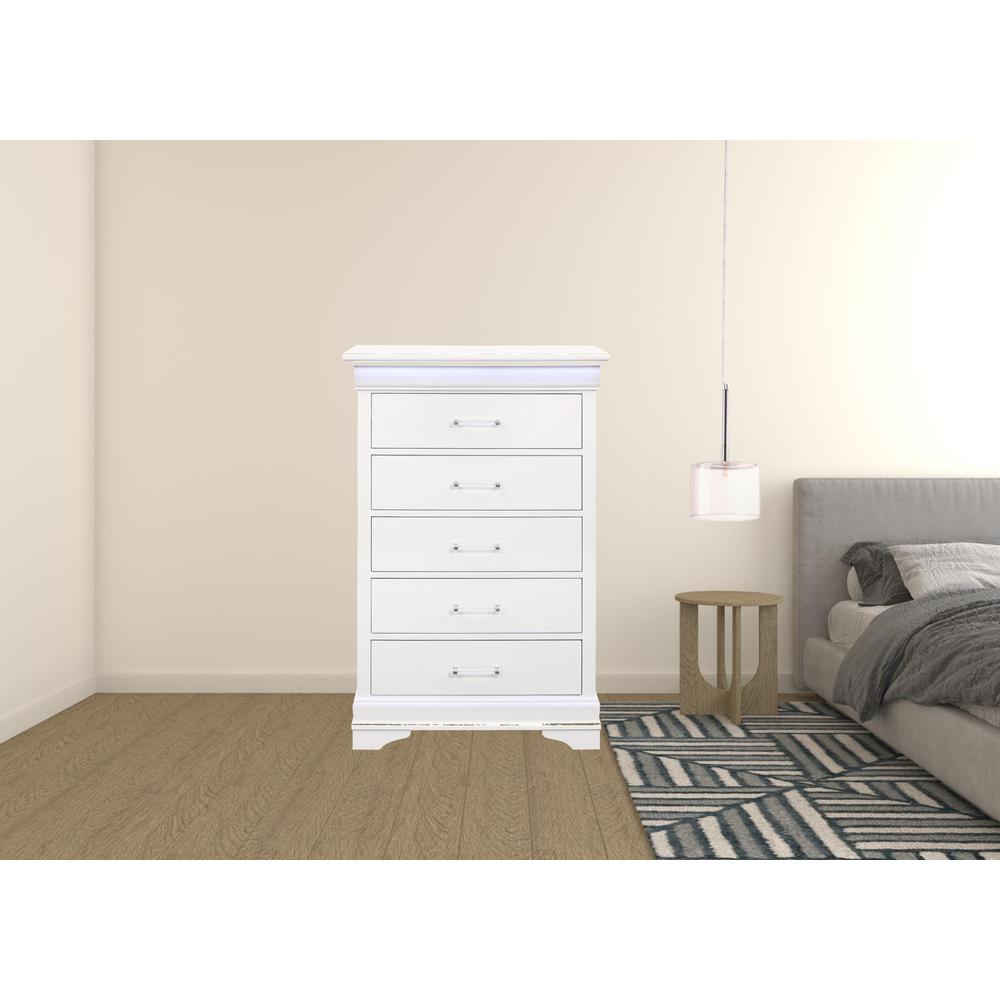 16" White Solid Wood Five Drawer Chest with LED Lighting. Picture 3