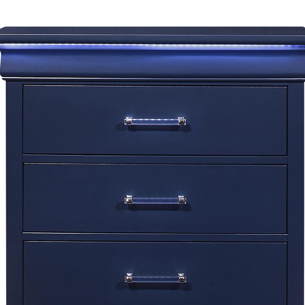 16" Blue Solid Wood Five Drawer Chest with LED Lighting. Picture 6