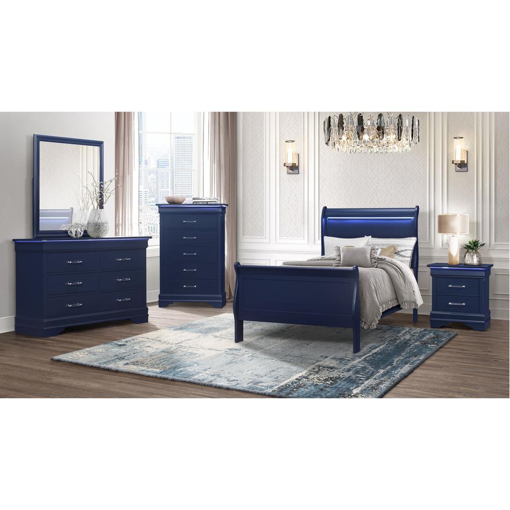 16" Blue Solid Wood Five Drawer Chest with LED Lighting. Picture 7