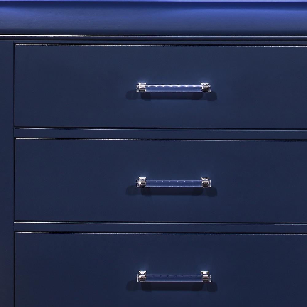 16" Blue Solid Wood Five Drawer Chest with LED Lighting. Picture 5