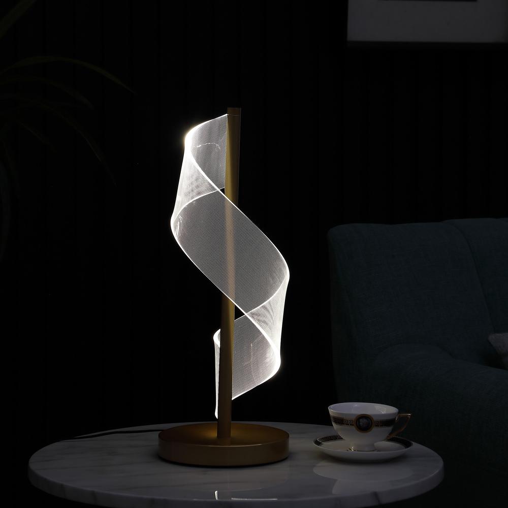19" Gold Modern Swirl Metal and  Acrylic LED Table Lamp. Picture 5
