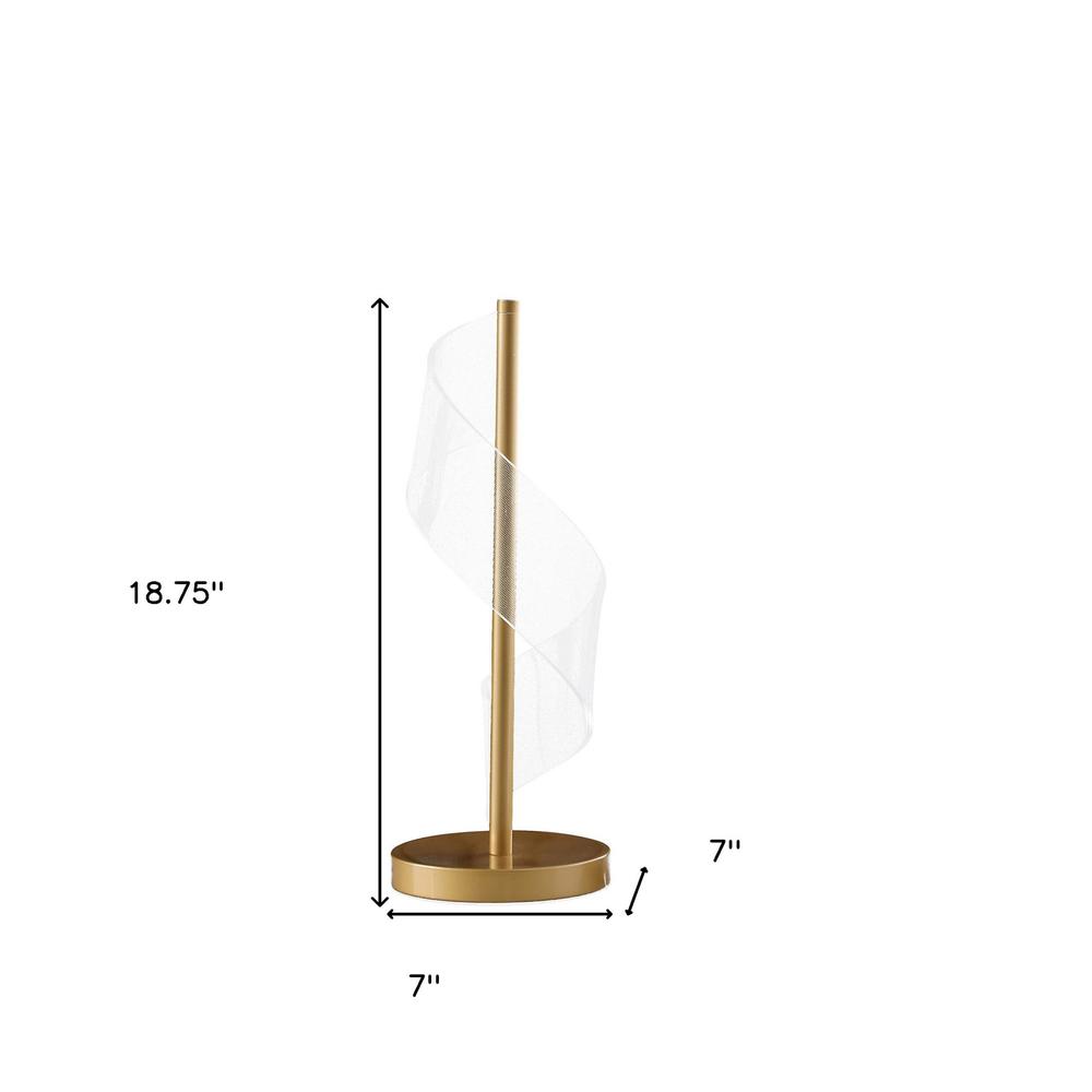 19" Gold Modern Swirl Metal and  Acrylic LED Table Lamp. Picture 7