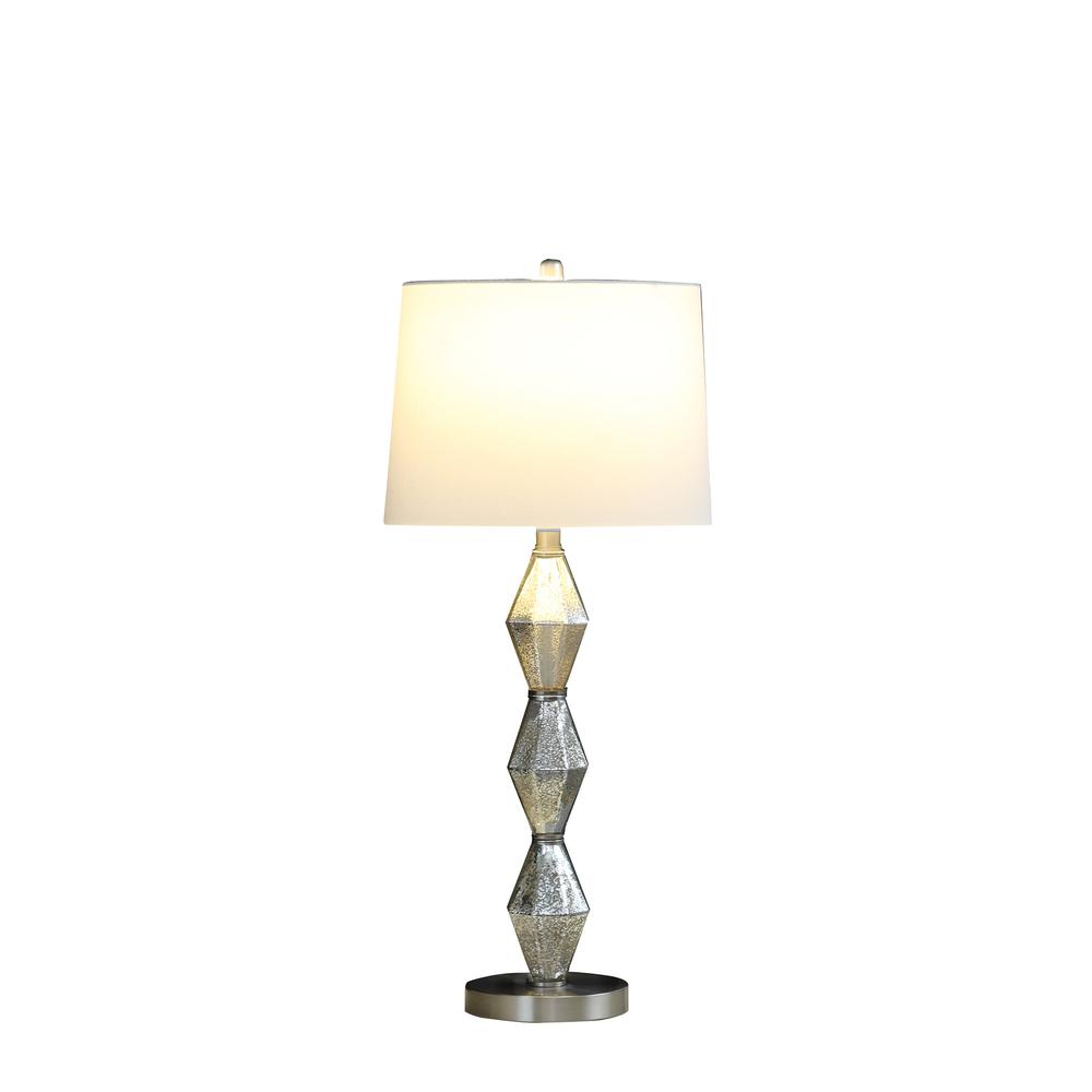 30" Brushed Silver Geo Glass Table Lamp With White Shade. Picture 1