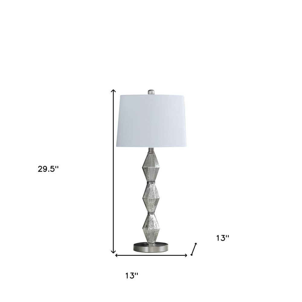 30" Brushed Silver Geo Glass Table Lamp With White Shade. Picture 6