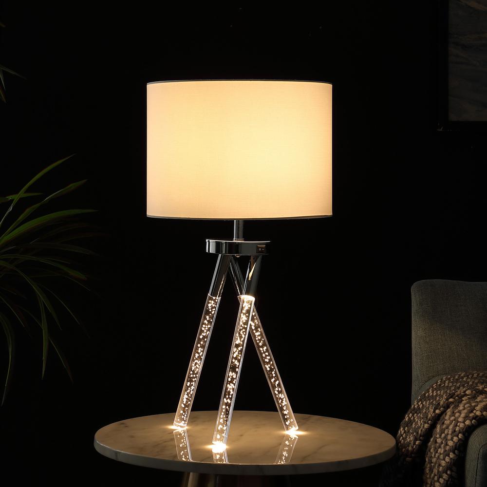 26" Silver and LED Acrylic Tripod Table Lamp With White Shade. Picture 5