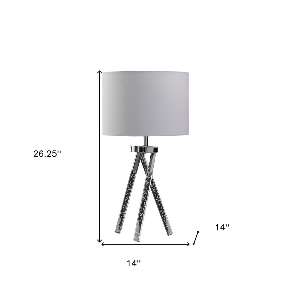 26" Silver and LED Acrylic Tripod Table Lamp With White Shade. Picture 7