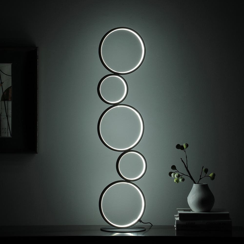39" Black Metal Five Circle Geometric Sculpture LED Table Lamp. Picture 6