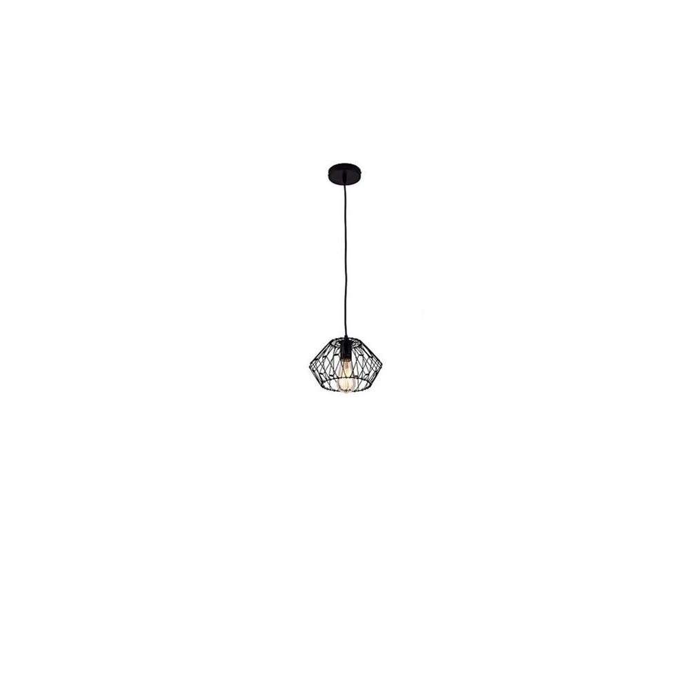 Black Metal Cage Modern Industrial Single Bulb Hanging Pendent Light. Picture 1