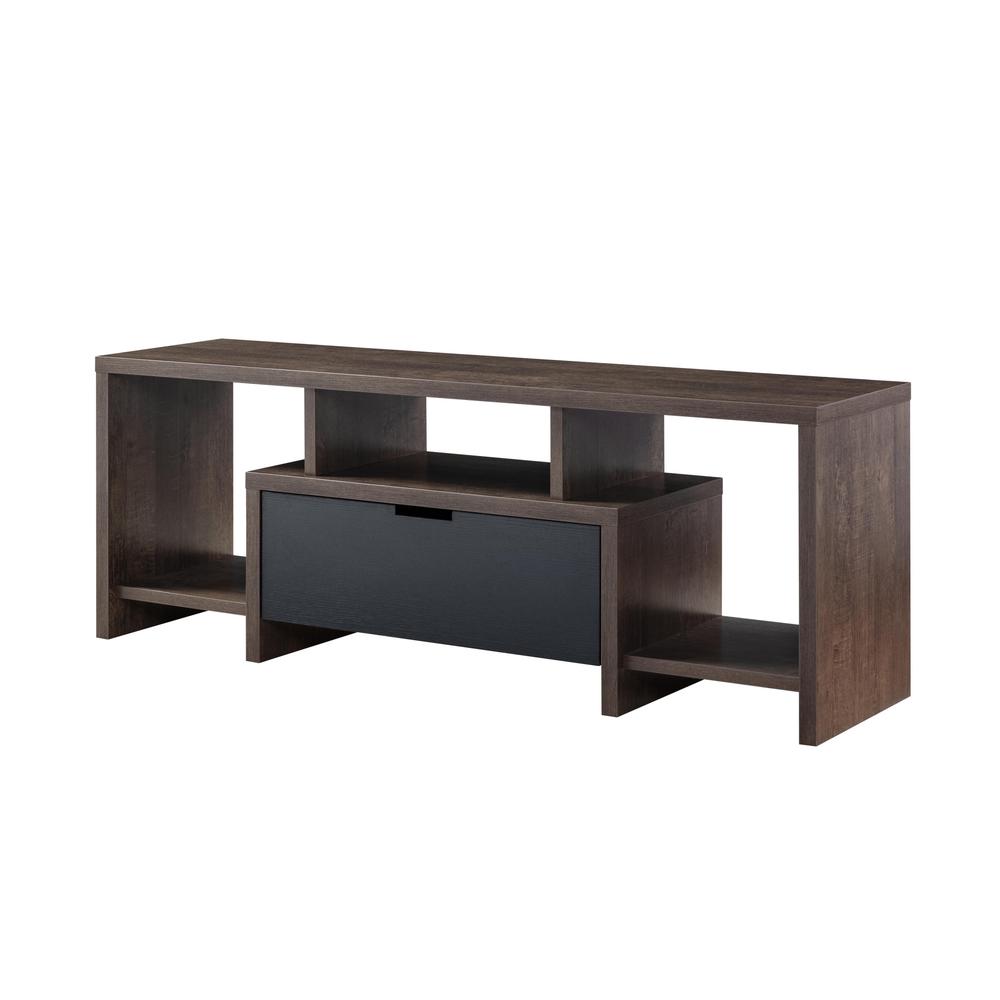 60" Walnut Oak And Black Manufactured Wood Cabinet Enclosed Storage TV Stand. Picture 2