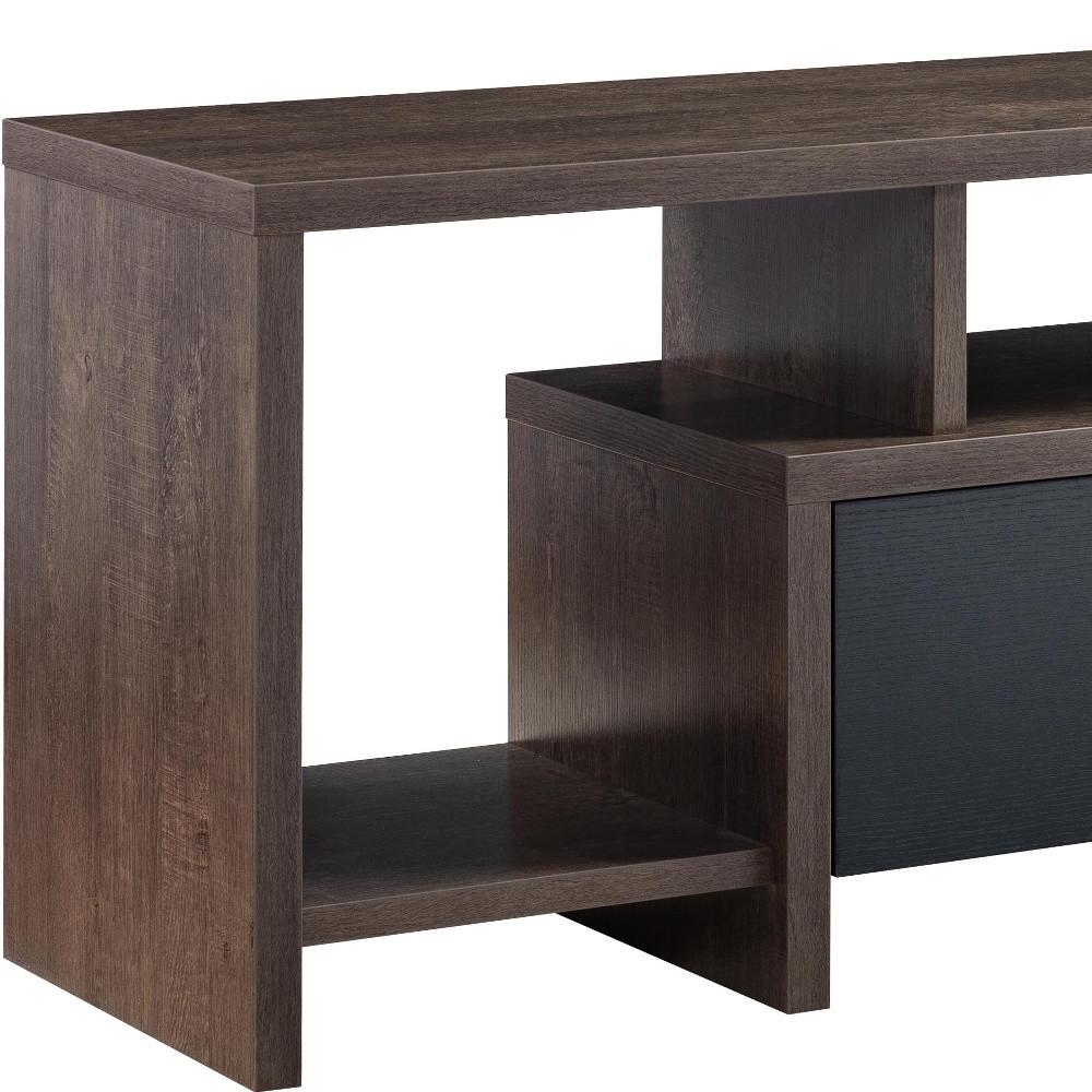 60" Walnut Oak And Black Manufactured Wood Cabinet Enclosed Storage TV Stand. Picture 5