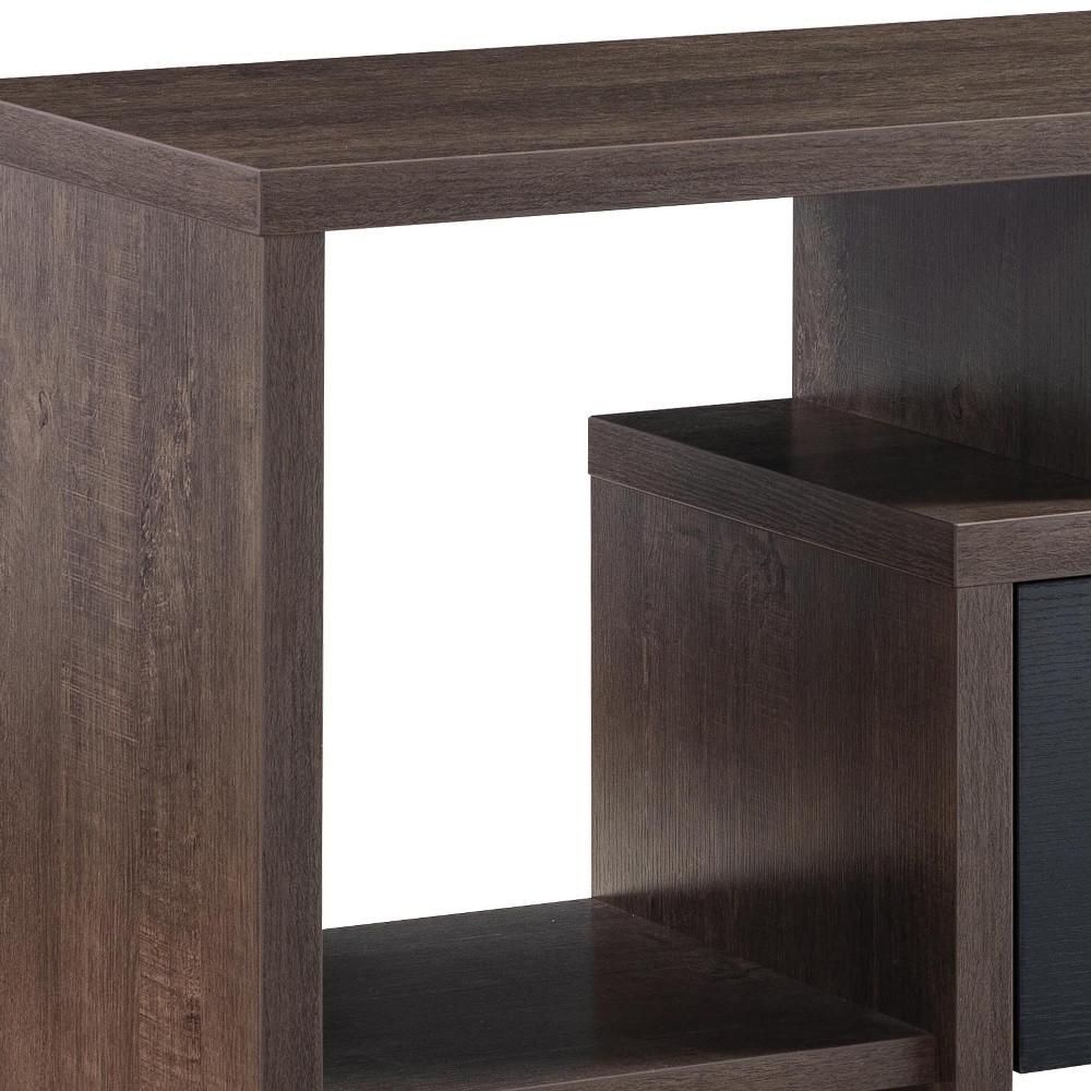 60" Walnut Oak And Black Manufactured Wood Cabinet Enclosed Storage TV Stand. Picture 6
