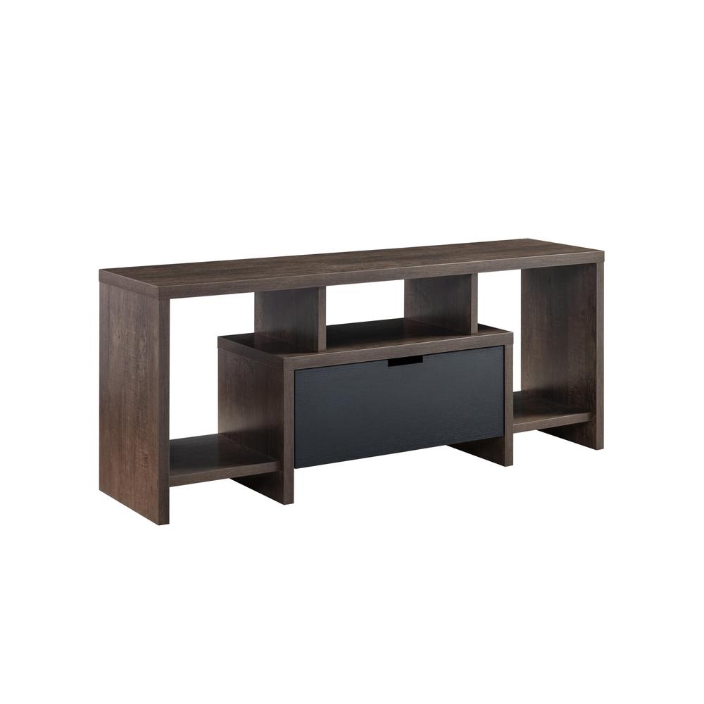 47" Walnut Oak And Black Manufactured Wood Cabinet Enclosed Storage TV Stand. Picture 1