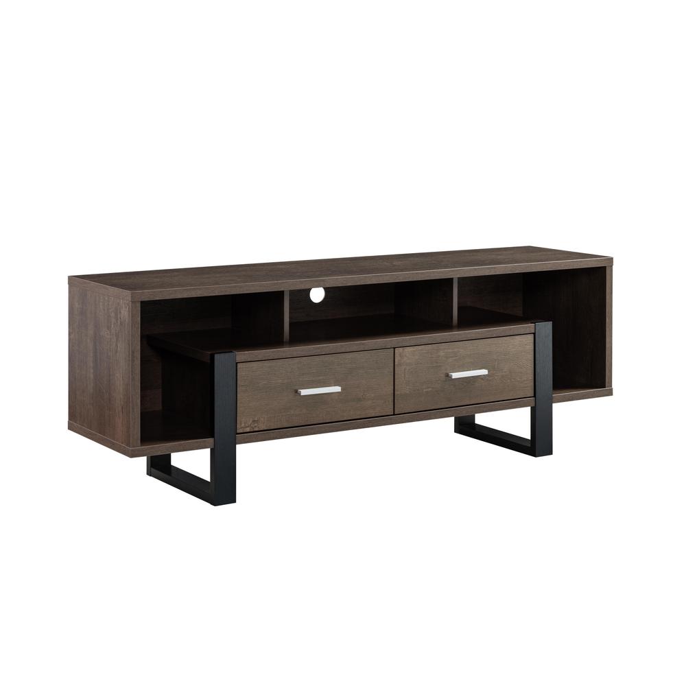 60" Walnut Oak And Black Manufactured Wood Cabinet Enclosed Storage TV Stand. Picture 1
