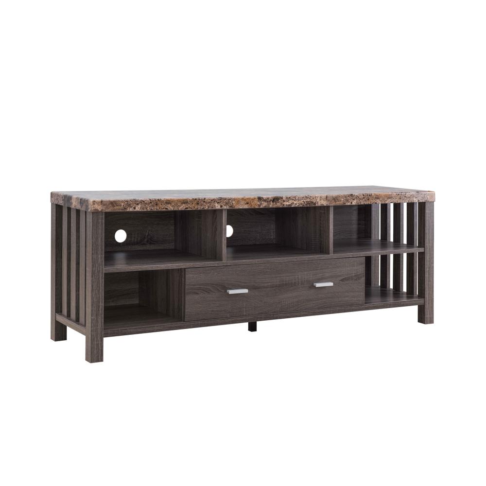 60" Dark Grey Faux Marble, Manufactured Wood Cabinet Enclosed Storage TV Stand. Picture 1