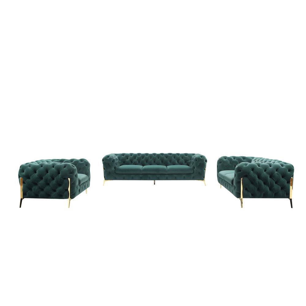 Three Piece Green Velvet Six Person Seating Set. Picture 4