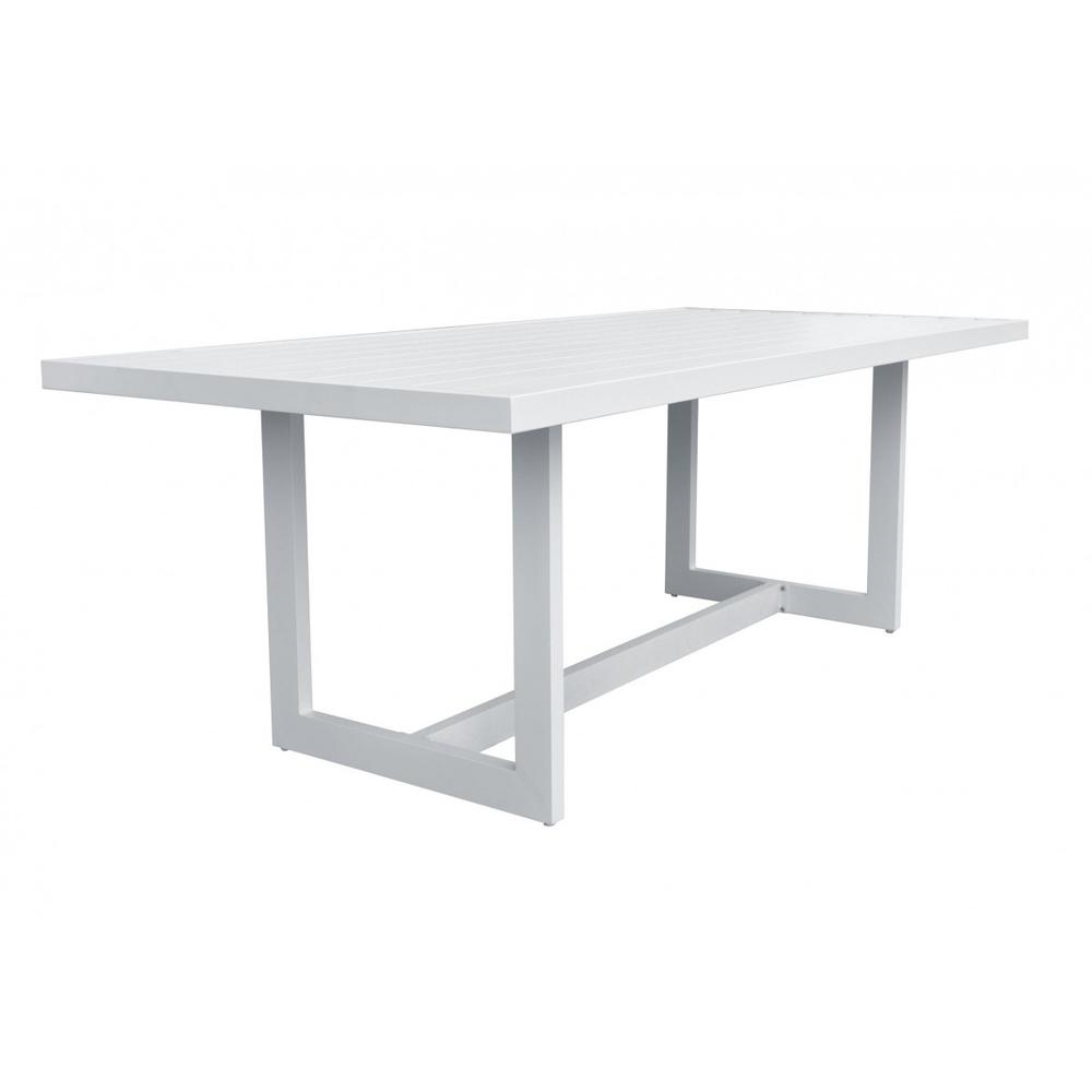 83" White Metal Outdoor Dining Table. Picture 1