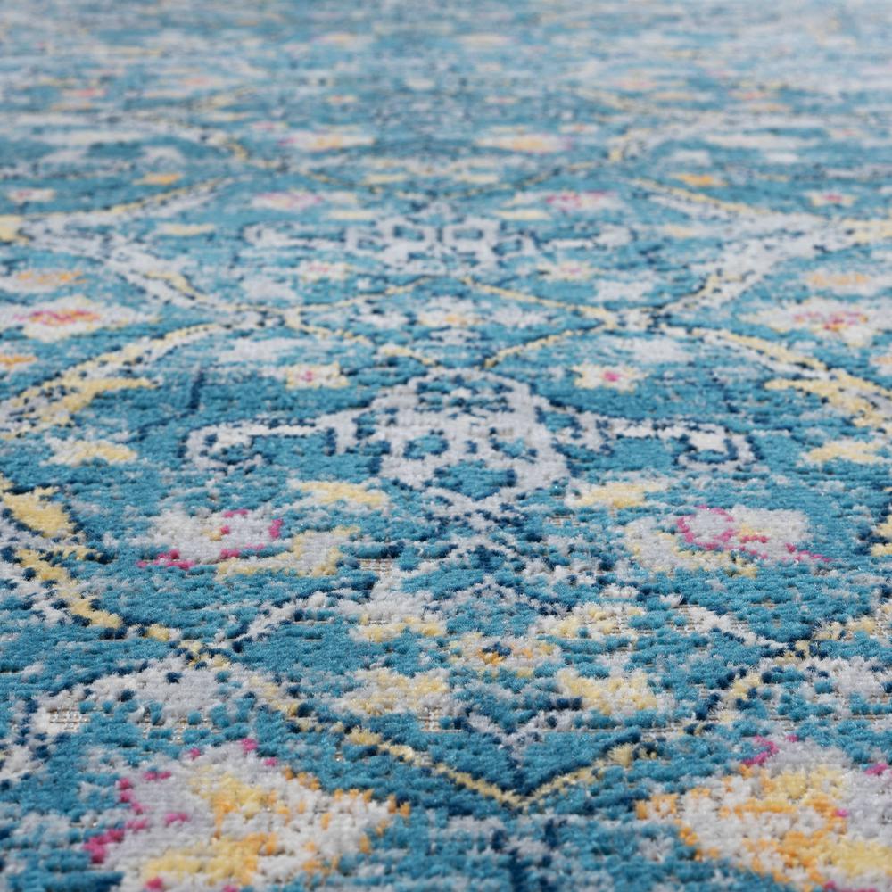 5' X 8' Blue Floral Stain Resistant Indoor Outdoor Area Rug. Picture 8