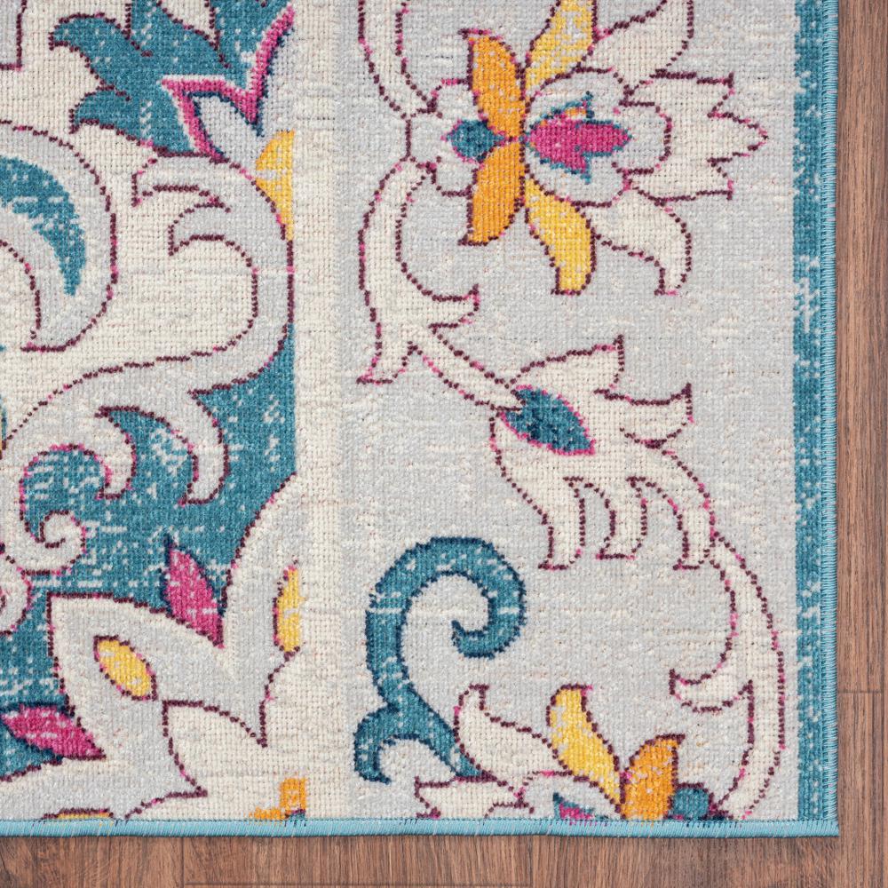 5' X 8' Blue And Ivory Floral Stain Resistant Indoor Outdoor Area Rug. Picture 3