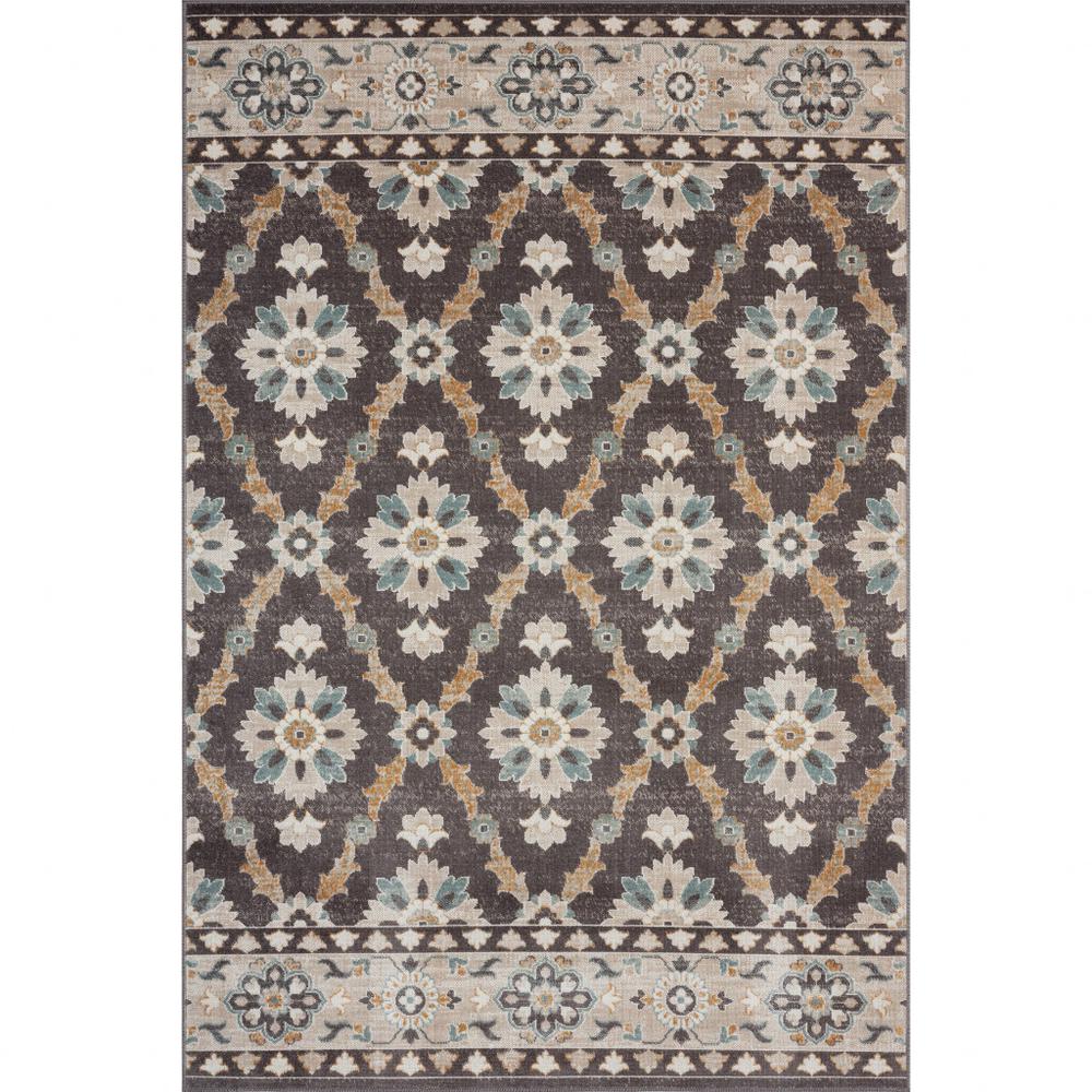 8' X 10' Brown Floral Stain Resistant Indoor Outdoor Area Rug. Picture 1