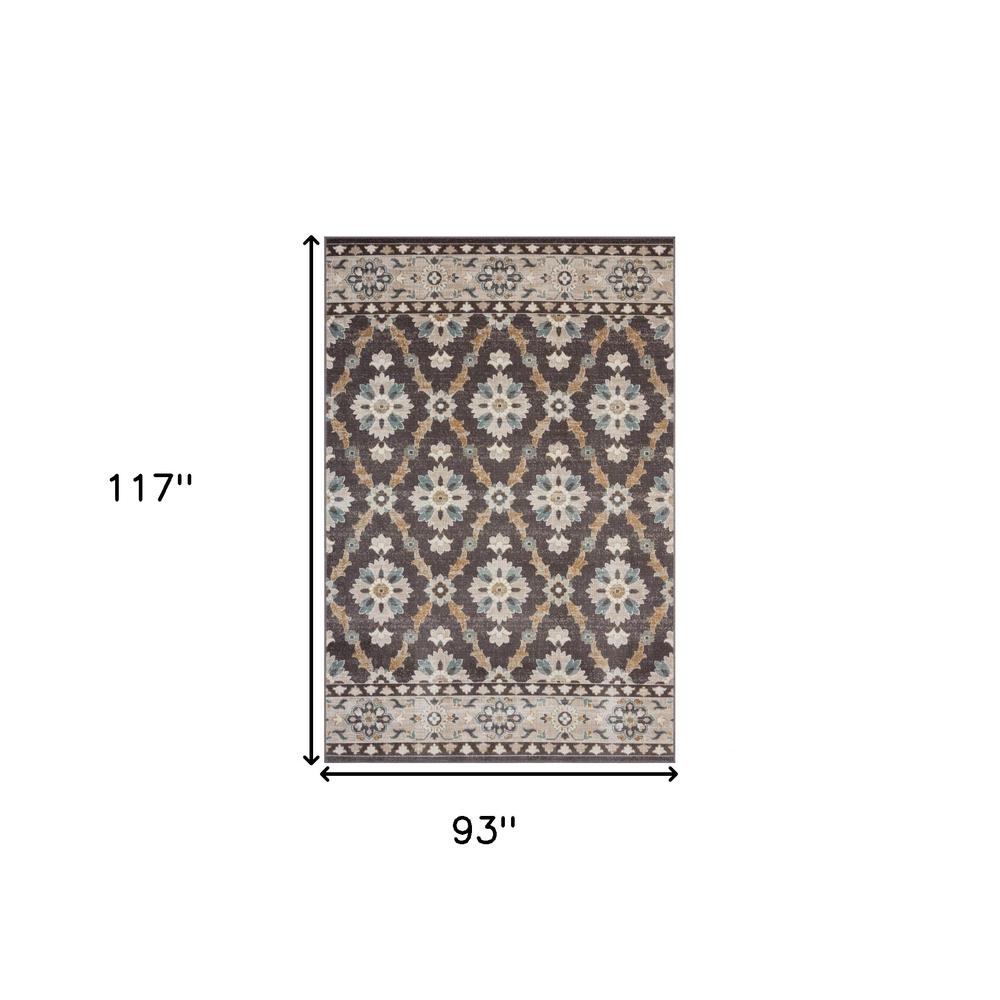 8' X 10' Brown Floral Stain Resistant Indoor Outdoor Area Rug. Picture 9