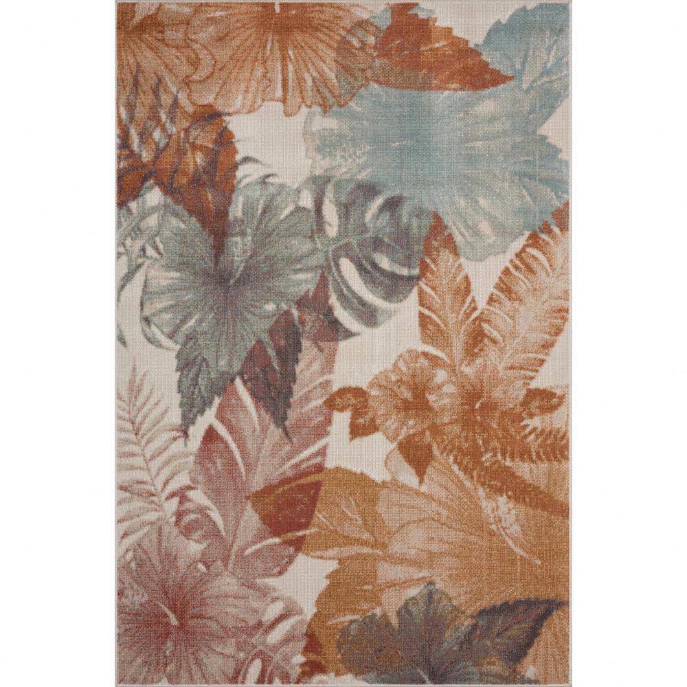 5' X 8' Cream Floral Stain Resistant Indoor Outdoor Area Rug. Picture 1