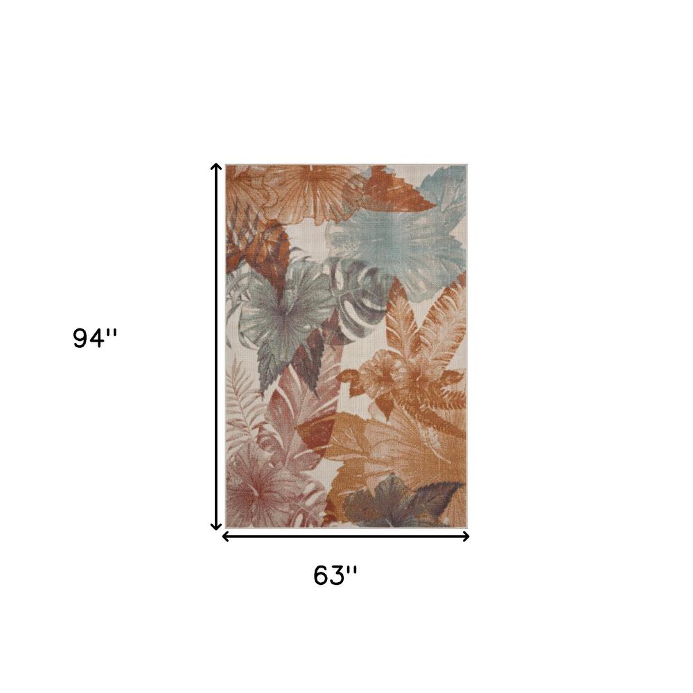 5' X 8' Cream Floral Stain Resistant Indoor Outdoor Area Rug. Picture 9