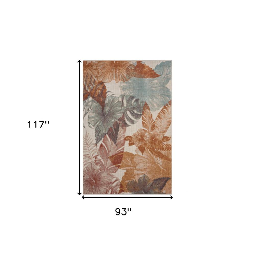 8' X 10' Cream Floral Stain Resistant Indoor Outdoor Area Rug. Picture 9