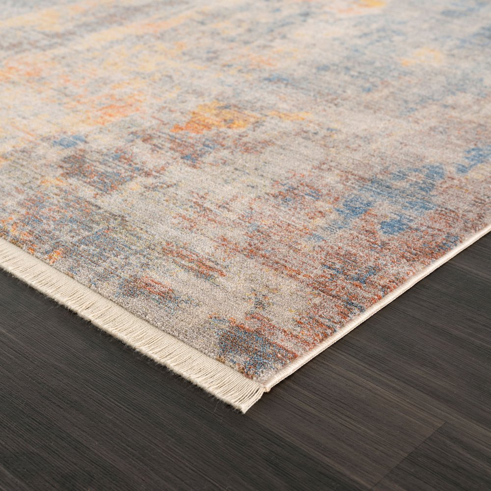 Gray Beige And Yellow Abstract Power Loom Distressed Stain Resistant Area Rug. Picture 4