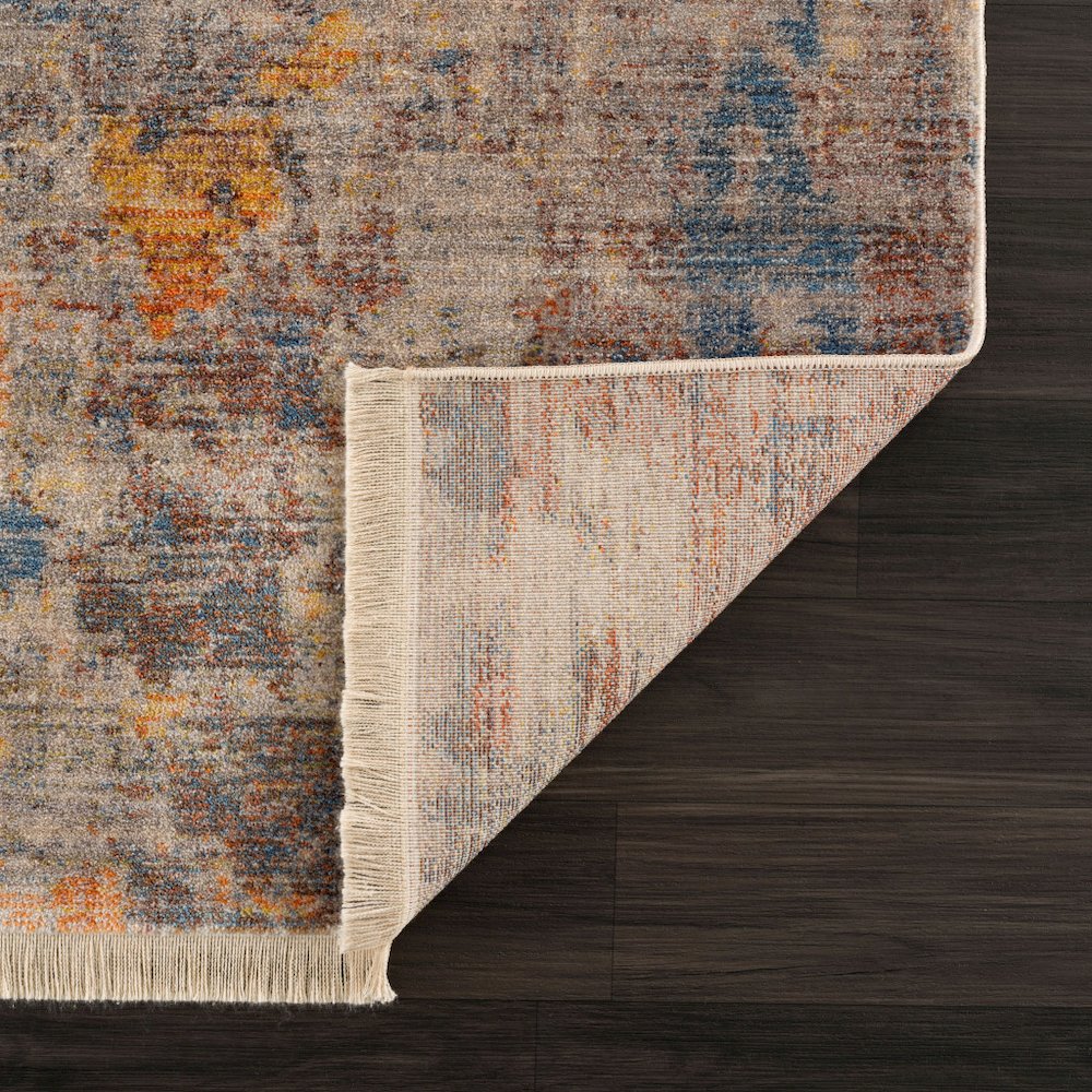 Gray Beige And Yellow Abstract Power Loom Distressed Stain Resistant Area Rug. Picture 5