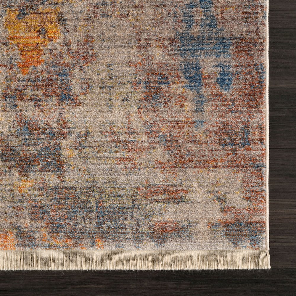 Gray Beige And Yellow Abstract Power Loom Distressed Stain Resistant Area Rug. Picture 3