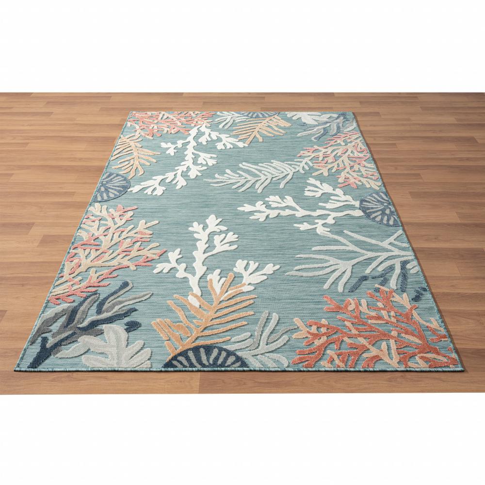 8' X 10' Blue And White Abstract Stain Resistant Indoor Outdoor Area Rug. Picture 2